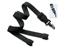 Black 5/8" (16 mm) Flat Tubular Lanyard W/ Breakaway & Detach Bulldog Clip (QTY 100)