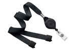 Black 5/8" (16 mm) Flat Tubular Lanyard W/ Breakaway & Slotted "quick-lock" Reel And Clear Vinyl Strap (QTY 100)