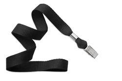 Black 5/8" (16 mm) Microweave Polyester Lanyard W/ Nickel-plated Steel Bulldog Clip (QTY 100)