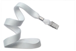 White 5/8" (16 mm) Microweave Polyester Lanyard W/ Nickel-plated Steel Bulldog Clip (QTY 100)