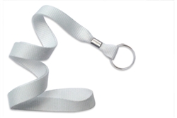 White 5/8" (16 mm) Microweave Polyester Lanyard W/ Nickel-plated Steel Split Ring (QTY 100)