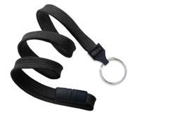 Black 3/8" (10 mm) Flat Braid Breakaway Woven Lanyard W/ A Universal Slide Adapter & Nickel-plated Steel Split Ring (QTY 100)