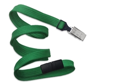 Green 3/8" (10 mm) Flat Braid Breakaway Woven Lanyard W/ A Universal Slide Adapter & Nickel-plated Steel Bulldog Clip (QTY 100)