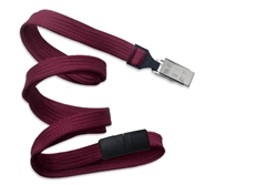 Maroon 3/8" (10 mm) Flat Braid Breakaway Woven Lanyard W/ A Universal Slide Adapter & Nickel-plated Steel Bulldog Clip (QTY 100)