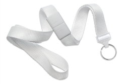 White 5/8" (16 mm) Microweave Polyester Breakaway Lanyard W/ A Universal Slide Adapter And Nickel-plated Steel Split Ring (QTY 100)