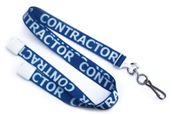 Blue 5/8" (16 mm) Flat Breakaway "CONTRACTOR" Lanyard W/ Swivel Hook (QTY 100)