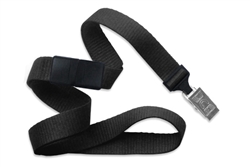 Black 5/8" (16 mm) Microweave Polyester Breakaway Lanyard W/ A Universal Slide Adapter And Nickel-plated Steel Bulldog Clip (QTY 100)