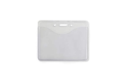 Premium Clear Vinyl Horizontal Two Pocket Badge Holder - Slot & Chain Holes - Credit Card Size (QTY 100)