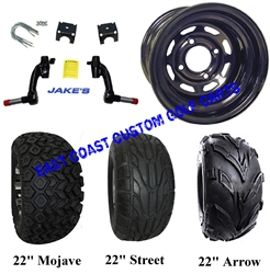 10" Black Steel Wagon Wheel, Tire and Jakes 6" Lift Kit Combo