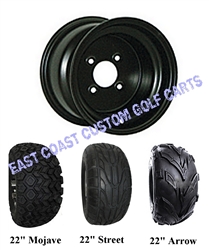 10x7 Black Steel Golf Cart Wheel with Your Choice of Tire Combo