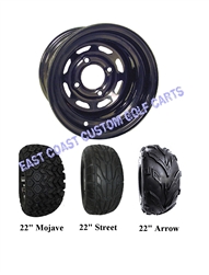 10x7 Black Wagon Golf Cart Wheel with Your Choice of Tire Combo