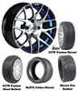 14" GTW Pursuit Blue/Black Wheels with Low Profile Golf Cart Tire