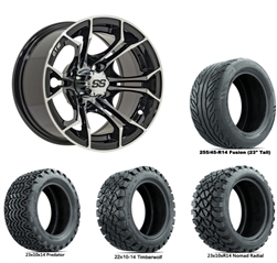 14x7 Spyder Machined Wheels with Lifted Golf Cart Tire