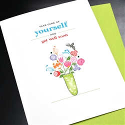 Get Well  " Flower Pot & Bee "  GW54 Greeting Card