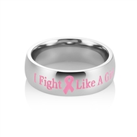 "I Fight Like a Girl" Stainless Steel Pink Ribbon Ring