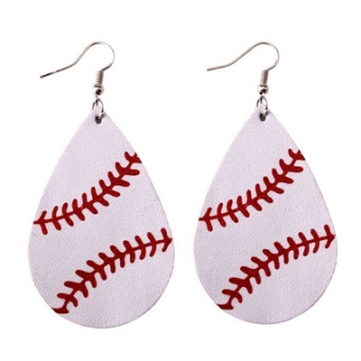 Leather Teardrop Baseball Earrings