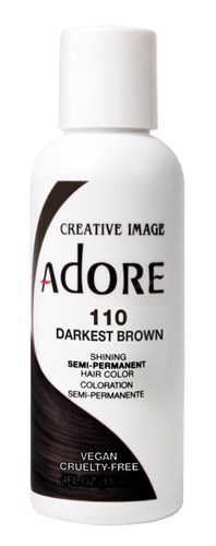 Adore Semi-Permanent Haircolor #110 Darkest Brown 4oz (45514)<br><br><span style="color:#FF0101"><b>6 or More=Unit Price $3.28</b></span style><br>Case Pack Info: 72 Units