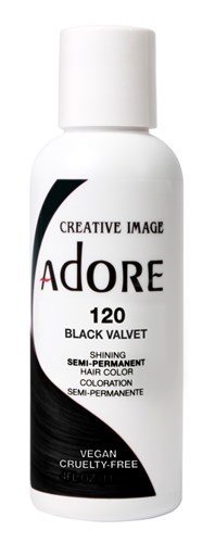 Adore Semi-Permanent Haircolor #120 Black Velvet 4oz (45521)<br><br><span style="color:#FF0101"><b>6 or More=Unit Price $3.52</b></span style><br>Case Pack Info: 72 Units