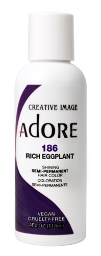 Adore Semi-Permanent Haircolor #186 Rich Eggplant 4oz (45533)<br><br><span style="color:#FF0101"><b>12 or More=Unit Price $3.28</b></span style><br>Case Pack Info: 72 Units