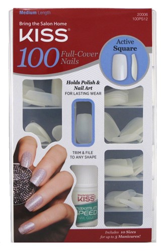 Kiss 100 Full Cover Nails Active Square (59980)<br><br><span style="color:#FF0101"><b>12 or More=Unit Price $4.41</b></span style><br>Case Pack Info: 36 Units