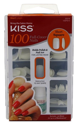 Kiss 100 Full Cover Nails Short Square (Short Length) (60068)<br><br><span style="color:#FF0101"><b>12 or More=Unit Price $4.41</b></span style><br>Case Pack Info: 36 Units