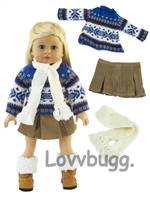 Blue Alpine Sweater Skirt Set for American Girl 18 inch Doll Clothes