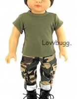 Army Camo Pants with Shirt for American Girl or Boy 18 inch or Bitty Baby Born Doll Clothes Costume