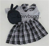 Plaid Skirt with Navy Blue Backpack