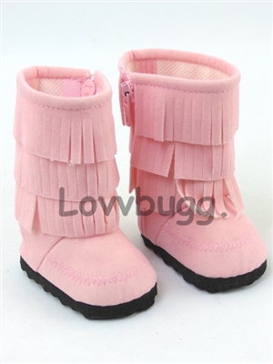 Light Pink Triple Fringe Boots for American Girl 18 inch or Bitty Baby Born Doll Shoes