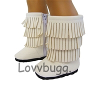 White Triple Fringe Moccasins Boots for American Girl 18 inch or Baby Doll Shoes