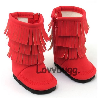 Red Triple Fringe Moccasins Boots for American Girl 18 inch Doll Shoes
