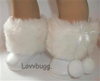 White Fur Pom Pom Boots for American Girl 18 inch or Bitty Baby Born Doll Shoes