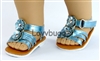 {for Etsy} Blue Metallic Flowers Sandals for American Girl 18 inch or Bitty Baby Born Doll Shoes