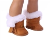 Tan / Brown Furry Fringe Pom Pom Boots