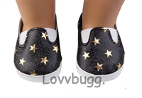 Black Sneakers with Gold Stars for American Girl 18 inch and Bitty Baby Born Doll Shoes