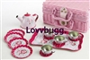 Child Sized Roses and Dots Tin Tea Set for Party Play Food Accessory