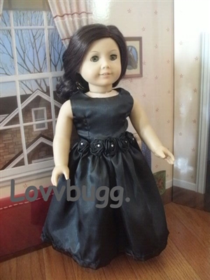 Satin Roses Evening Gown Black