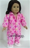 Pink Satin Hearts Pajamas  for American Girl 18 inch or Bitty Baby Born Doll Clothes
