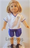 Blue Satin Soccer Uniform  for American Girl 18 inch or Bitty Baby Born Doll Clothes