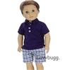 Navy Blue Polo with Plaid Bermuda Shorts for 18 inch American Girl or Boy Doll Clothes