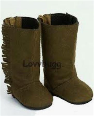 Brown Side Fringe Suede Boots