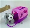 Gray Puppy Dog Pet in Purple Carrier for American Girl 18 inch or Bitty Baby Born Doll Accessory
