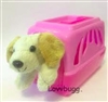 Beige Dog in Pink Carrier