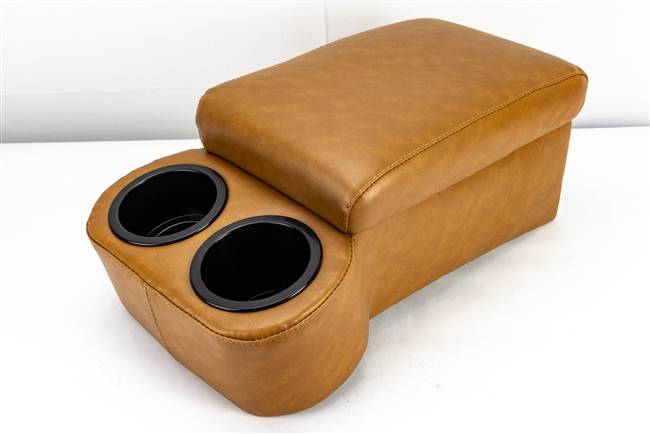 Images of a Universal Custom Bench Seat Center Console with Cup Holders and Padded Arm Rest Door Lid