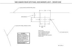 1968 Camaro Rear Quarter Panel Marker Light Body Hole Location Template Kit