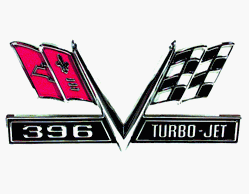 1967 Camaro V-Flag with 396 TURBO-JET Fender Emblem, Each