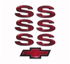 1993 - 2002 Emblems Set for Super Sport, "SS" Logo and Bow Tie, Custom, Red with Black Trim, 7 Pieces