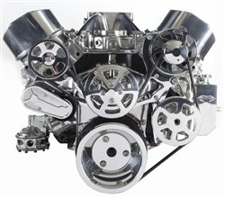 Chevy Small Block Billet Aluminum Complete S-Drive Serpentine Kit WITHOUT  A/C and BILLET Maval Power Steering Reservoir