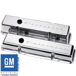 Billet Specialties Small Block Valve Covers, Polished Aluminum, Chevrolet Script