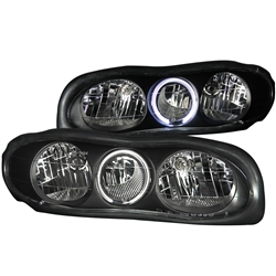 1998 - 2002 Headlight, Black Clear Crystal Halo Headlamp for Chevrolet Camaro - Sold in Pairs